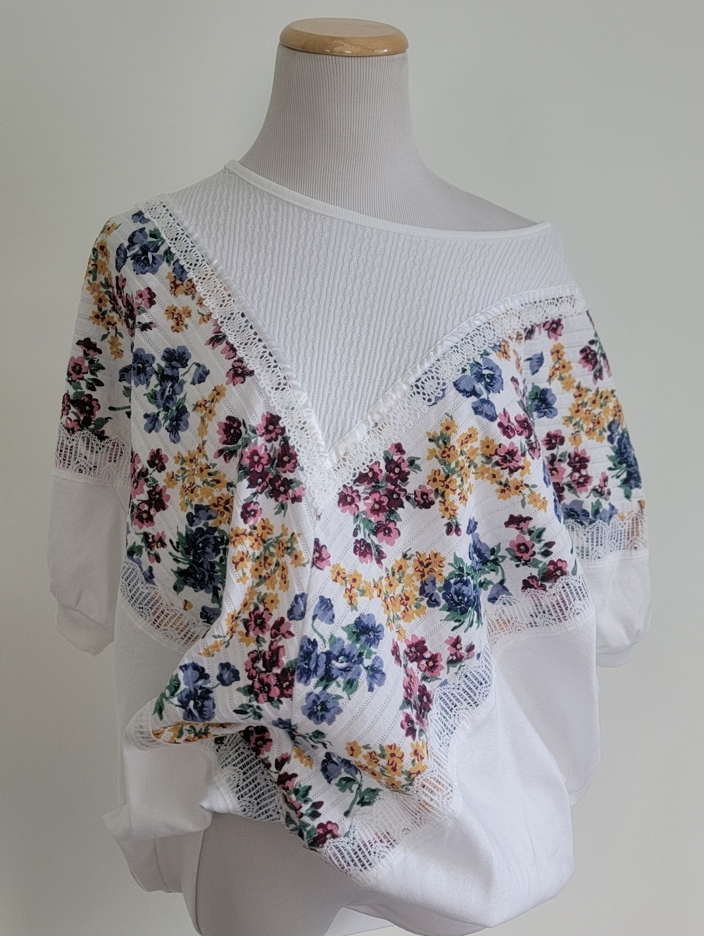 Vtg Alabuy Shirt Blouse Womens White Floral Multicolor Lace 90s Style Top Sz 22W
